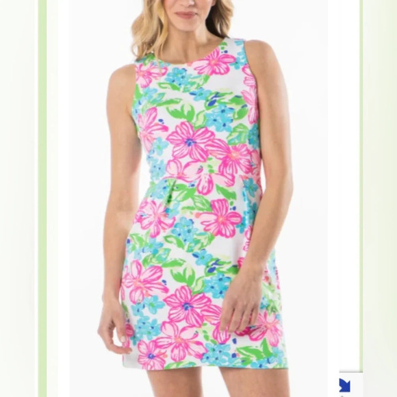 Mahi Gold Callie Dress Happy Hibiscus Tropical Floral Stretch Beachy Spandex s - Picture 2 of 5